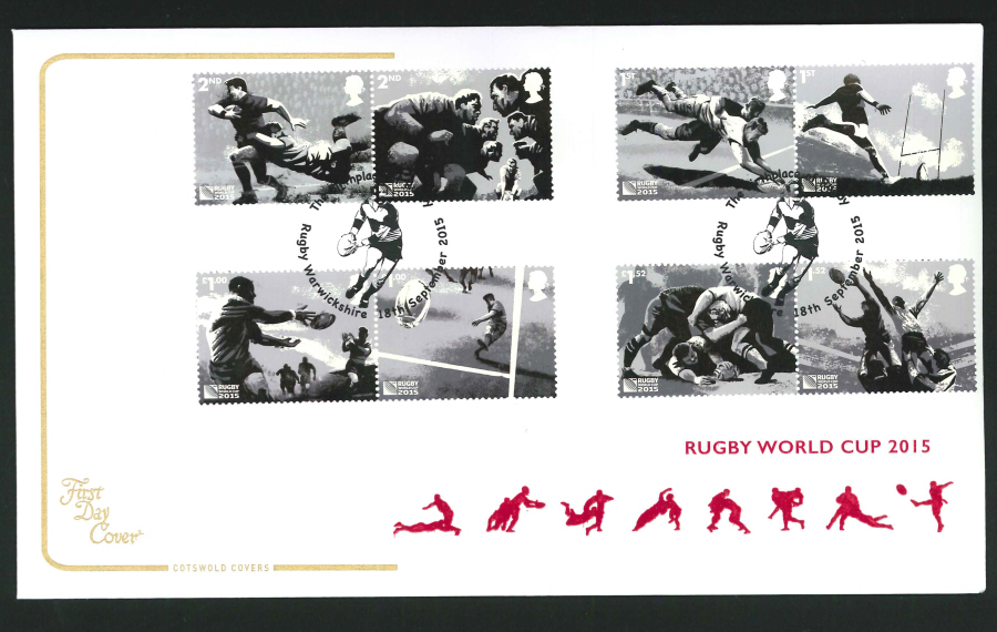 2015 Cotswold Rugby World Cup Set First Day Cover, Pictorial / Rugby Warwickshire Postmark